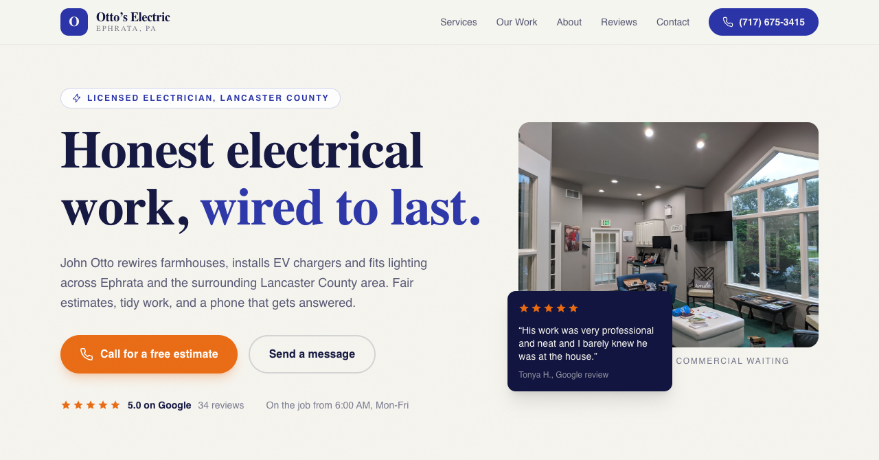 The Otto's Electric website, built by Medina Web Studio