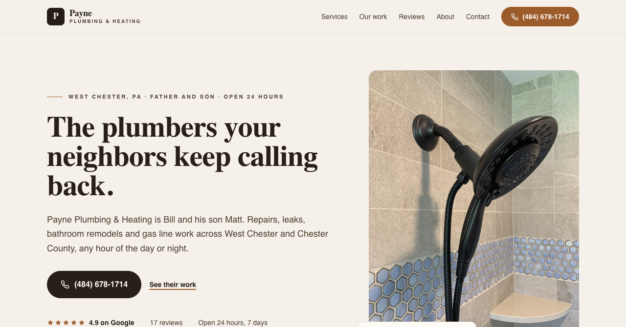 The Payne Plumbing & Heating website, built by Medina Web Studio