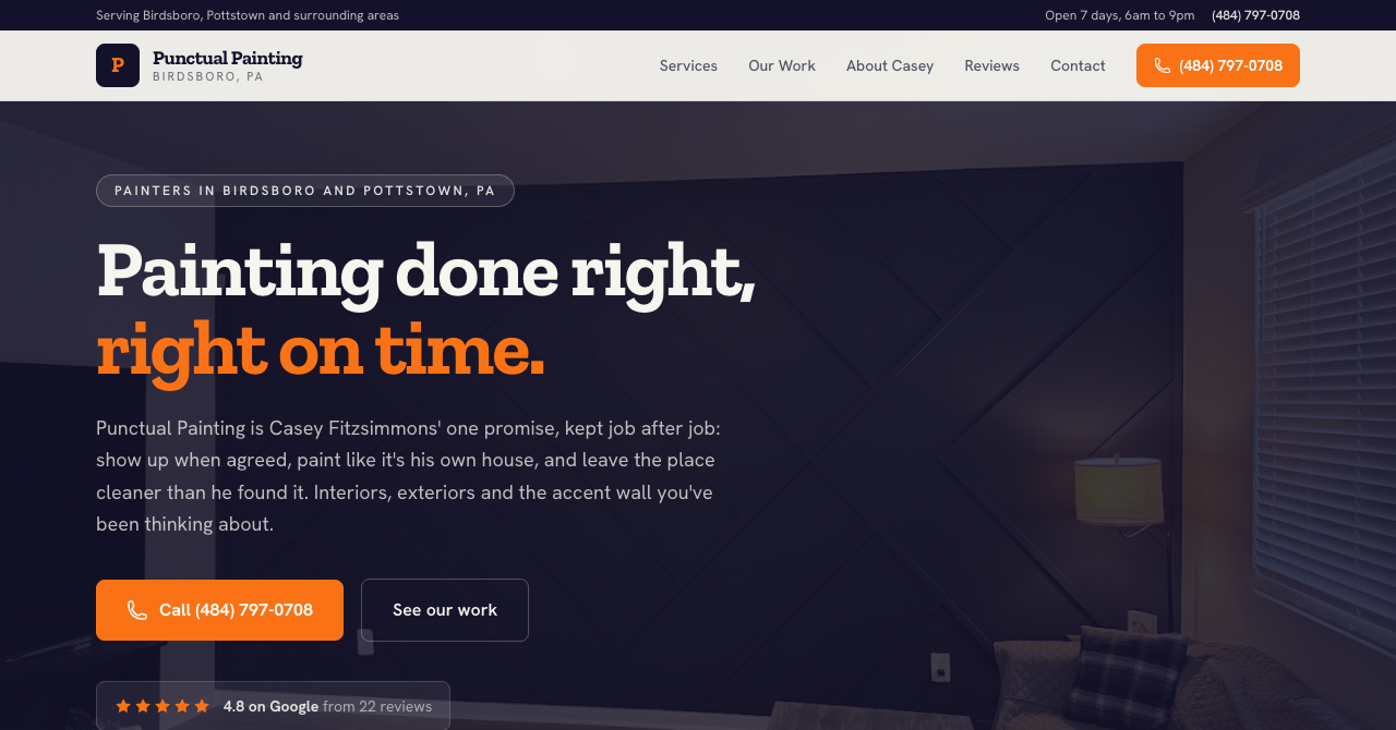 The Punctual Painting website, built by Medina Web Studio